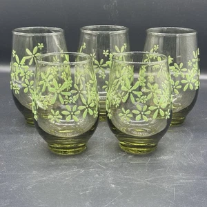 5 Libbey Mint Bouquet Avocado Grün Getränkeglas Becher Vintage 1966 Mcm - Bild 1 von 6
