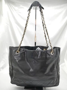CHANEL Matelasse Coco Mark Chain Bag Tote Bag Black Gold Made in Italy #6128P - Picture 1 of 22