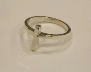 Sz 7 Rhodium/Sterling Silver Vertical Cross Ring 11.2mm Lx 19.8mm W x 2.5 mm H - Picture 1 of 4