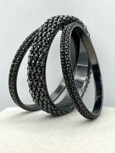Anthropologie Gunmetal Black Rigid Metal Mesh Bangle Bracelets Set of 3 - Picture 1 of 22