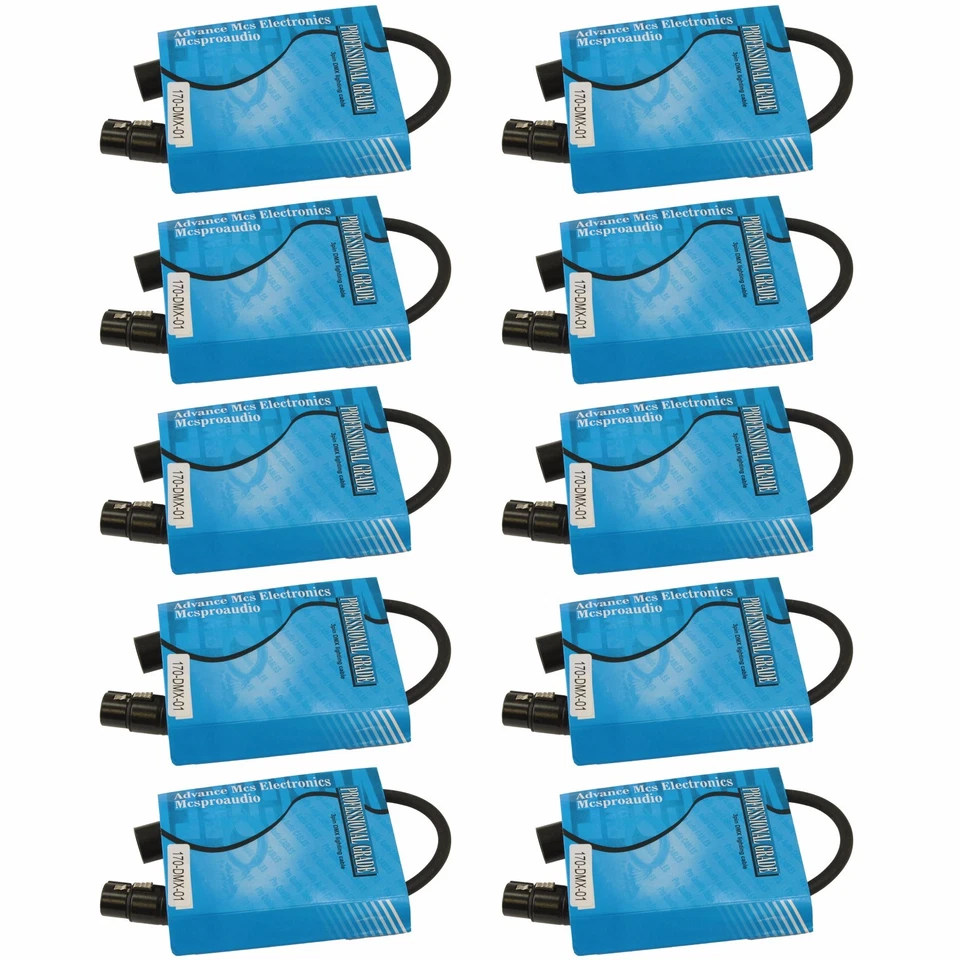 10 PACK 1 Foot ft 3 Pin XLR Male To Female DMX 512 Light Lighting Data Transfer - Image 1 of 4