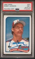 1989 Topps RANDY JOHNSON Signed Rookie Baseball Card PSA 7 PSA/DNA Auto Grade 10