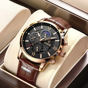 Men Women Quartz Watch Analog Leather Band Casual Daily Wristwatches Waterproof - Picture 1 of 14