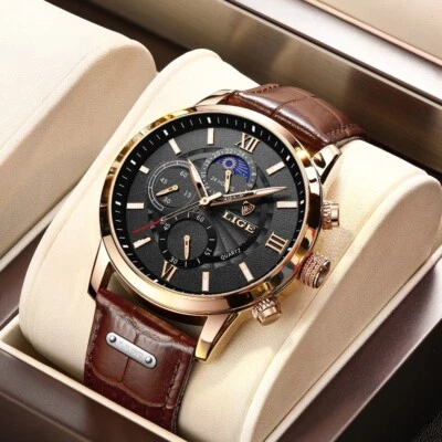 Luxury Men Watch Quartz Moonphase Luminous Waterproof Business Male Wristwatch - Image 1 of 4