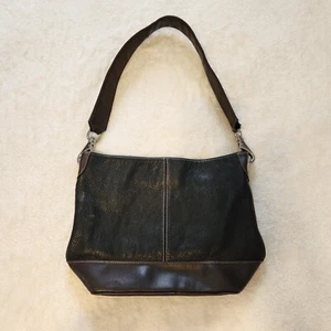 Tig & Co Genuine Leather Black & Brown Wide Strap Shoulder Purse Bag 10" - Picture 1 of 14