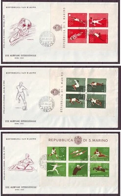 q9482/ San Marino (3 stk) Complete Olympic Cycle/Football FDC Block Cover 1960 - Image 1 of 4