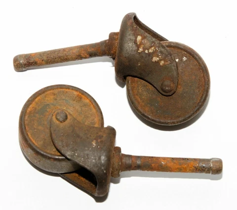 Pair Antique Vintage Iron Wheel Furniture Caster Cover