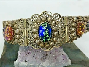 Vintage Sterlingsilber Folie Glas filigran Blumenarmband 6,75 Zoll + 1,75 Zoll - Bild 1 von 9