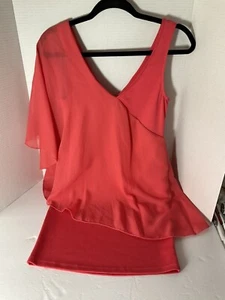 Pfefferminzkleid asymmetrisch Schulter koralle V-Ausschnitt Damen Gr. Small neu mit Etikett - Bild 1 von 6