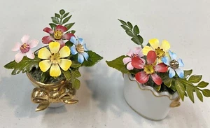 "2 piezas Ted Arnold porcelana metal esmalte colorido arreglo floral 3"" de alto" - Imagen 1 de 9