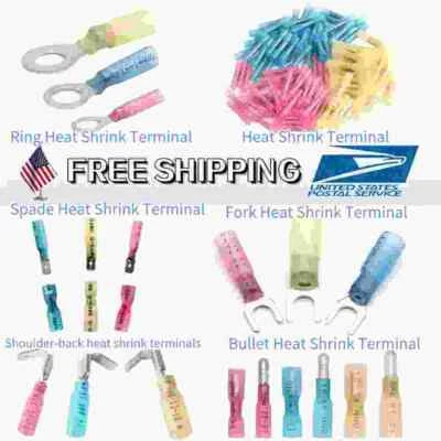50PCS 22-10 AWG Spade/Ring/Fork/Piggyback Heat Shrink Wire Connectors Terminals - Image 1 of 4