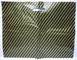 BLACK & GOLD STRONG LARGE PLASTIC CARRIER BAGS STRIPED RETAIL 22" X 18" Pack 250 - Picture 1 of 1