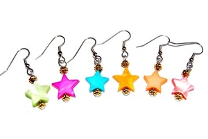 COLORFUL SHELL WESTERN STAR EARRINGS w/ GOLD PLATE ACCENT BEADS E12 FAST Shipp. - Picture 1 of 7