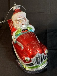 Hand Blown Santa Bumper Car Amusement Park Ride Glass Sparkle Ornament  - Picture 1 of 11