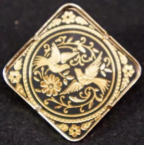 Vintage Toledo Gold Plate Damascene Brooch Love Birds & Flowers Designer ia - Picture 1 of 5