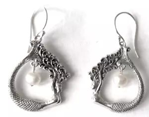 Mermaid Earrings Stretching out in a circle with a pearl 925 silver - Picture 1 of 5