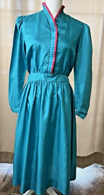 Винтажное оригинальное платье Lanz 1970-1980-е сине-зеленое с боковыми карманами Granny Core - Изображение 1 из 4