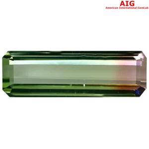 4.20 ct AIG CERTIFIED  OCTAGON CUT (17 X 6 MM)   BI-COLOR TOURMALINE STONE - Picture 1 of 2