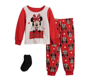 Pigiama Disney's Minnie Mouse Love 2 T Gir's set 2 pezzi in pile con calze nuovo con etichetta - Foto 1 di 1