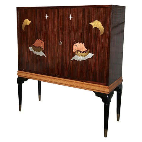 1940s Macassar Ebony and Burl Wood Bar Cabinet by Osvaldo Borsani Cover