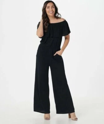 Haute Hippie Tribe Regular Jumpsuit with Front Ruffle-Black-XL A395846 NEW - Image 1 of 2