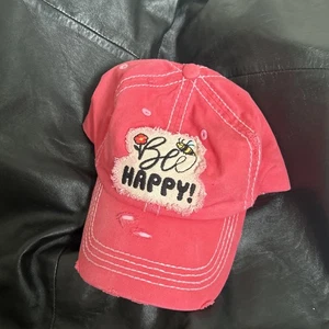 Be Happy BEE HAPPY hat distressed shabby Chic pink adjustable snapback cap bees - Picture 1 of 8