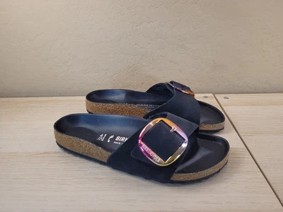 Birkenstock Madrid Big Buckle 黑色金色凉鞋拖鞋 EU 41 女式 10 码 — 第 1/4 张图片