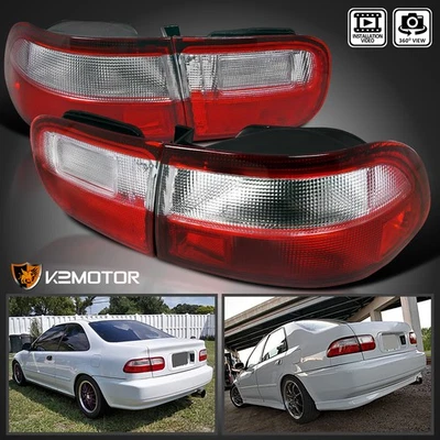 Red/Clear Fits 92-95 Honda Civic 2DR 4DR Coupe Sedan Tail Lights Brake Lamps L+R - Imagem 1 de 4