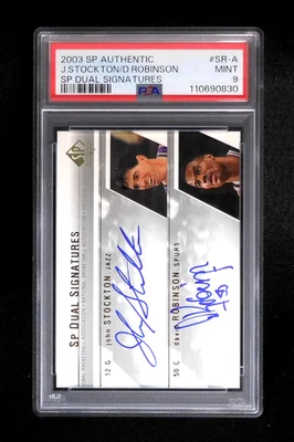 2003 SP Authentic J. Stockton / D. Robinson #SR-A Sp Dual Signatures Auto PSA 9 - Image 1 of 4