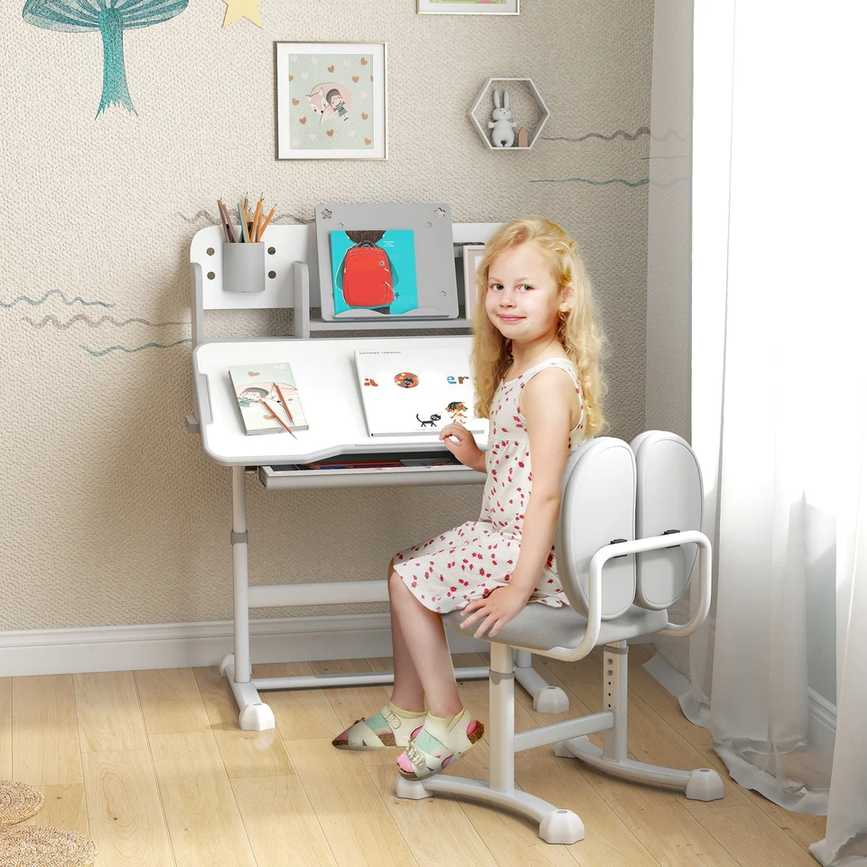 Qaba Height Adjustable Kids Desk and Chair Set w/ Reading Rack - Imagem 1 de 1