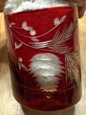 Williams Sonoma Red Pinecone Cut Double Old Fashioned Glasses Set of 4 New - Image 1 of 4