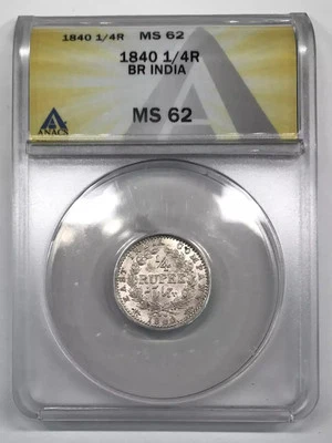 1840. (C) INDIA-BRITISH Silver 1/4 RUPEE ANACS MS-62 - KM#453.4 -  34 Berries - Image 1 of 3