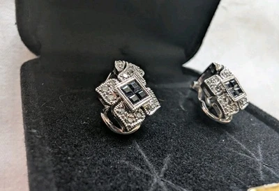 Pendientes diamantes zafiro oro blanco 14k $2300 Foto 1 de 4