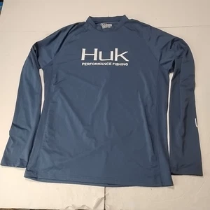 Huk Performance Fishing Shirt Medium Blue Long Sleeve Pullover - Picture 1 of 6
