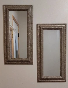 Pair Vintage 22x12" Accent Mirrors Gold Tone & Champaine Resin Hollywood Regency - Picture 1 of 10