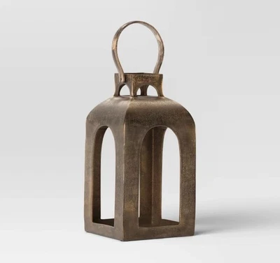 13"x7.5" Pillar Cast Aluminum Lantern Candle Holders Gold - Threshold NEW RARE! - Image 1 of 4