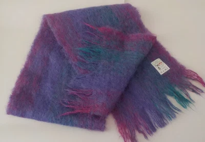 GORGEOUS Avoca Handweavers Ireland, Purple, Teal & Blue Mohair Wool Scarf, 9x58" - Image 1 of 4