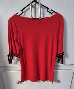 LAUREN RALPH LAUREN Orange Red Womens XL Tie Short Sleeve Top - Picture 1 of 6