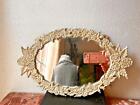 Vintage Vanity Mirror Tray Ornate Victorian Cast Iron Footed Perfume Floral 