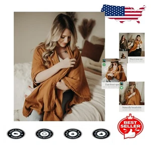 Stylish Organic Muslin Nursing Cover - Multifunctional Shawl for Moms Caramel - Picture 1 of 11