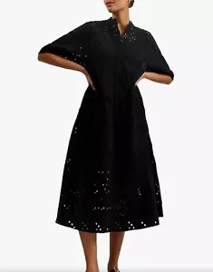 Ted Baker midi dress women's 4 black 100% cotton broderie oversized new $395 - Picture 1 of 17