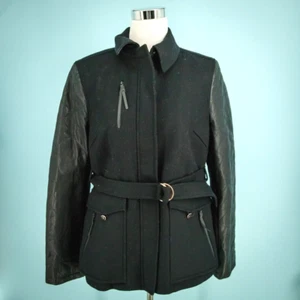 Chaqueta Abrigo Victorinox Talla Grande L Negra Lana Acolchada Cuero Cordero Cremallera Completa - Imagen 1 de 7