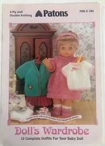 Patons 346 Dolls And Premature Baby Clothes Knitting Patterns 4 ply & Dk 12-22โ - Picture 1 of 10