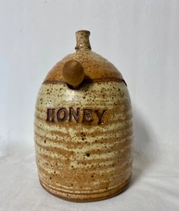 Schöner Keramik Honigtopf Glas mit Holzlöffel und Deckel - Bild 1 von 8