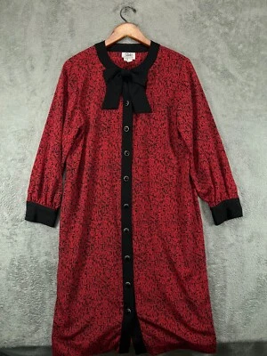 VTG 90 Womens Dress 12 Petite Studio Collection Red Black Geometric ILGWU Modest - Image 1 of 4