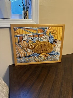 Framed 3D Country Cat Tabby Cat Needlepoint Kit Wool Yarn Sleeping Cat 20x16” - Image 1 of 3