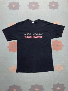 Vtg y2k graphic t shirt he who laughs last thinks slowest hot topic funny medium - Picture 1 of 4