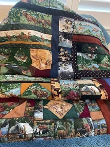 Vintage Handarbeit Baumwolle 2-seitig Steppdecke ca. 49”x61” Wildlife Natur Tiere - Bild 1 von 14