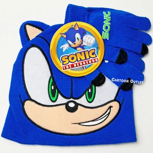 Sonic Blue kids Boys Winter Beanie Hat & Gloves Set New Authentic Gift - Picture 1 of 5