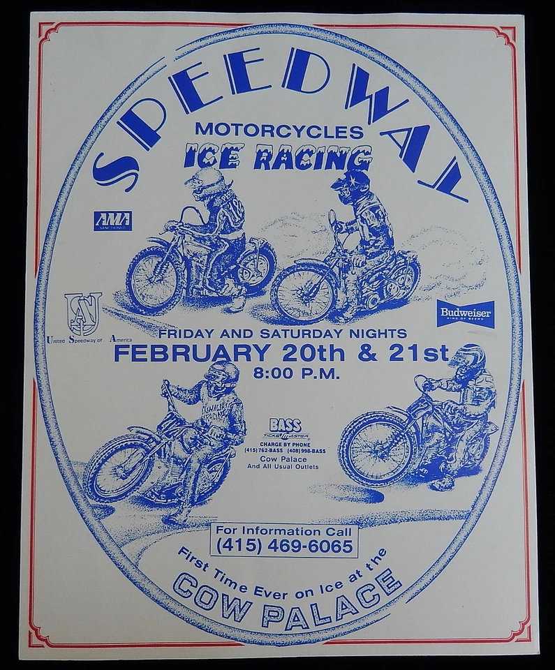 1987 Original Speedway Motorcycle Ice Championship Poster Cow Palace S.F. - Image 1 of 4